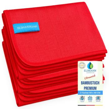 ELIMANN® ✅ Bambus XL Hochglanz Reinigungstuch  ANTIBAKTERIELL für STREIFENFREIEN FUSSELFREIEN GLANZ  3er Set 60 x 40 cm